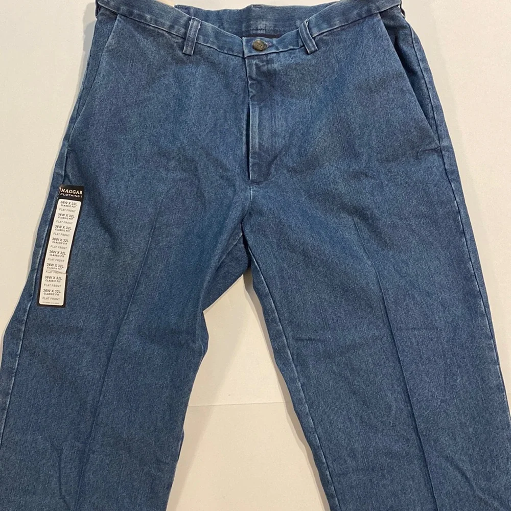 Haggar SZ 36 x 32 Denim Blue Jeans Classic Fit  Stretch Denim New D15 - Picture 9 of 13